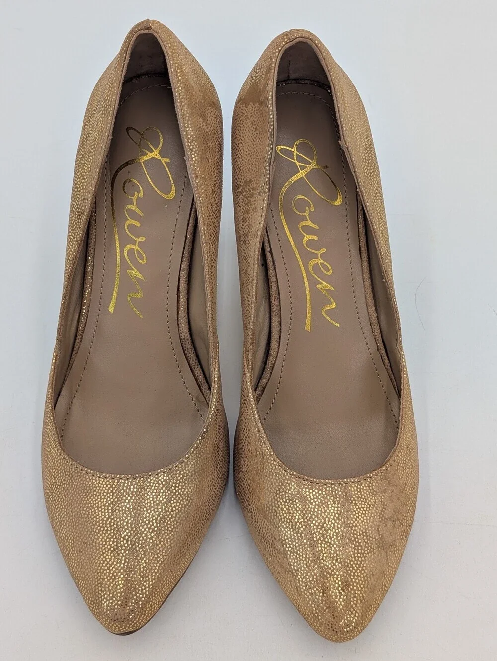 Rowen Gold Sz 7.5M Antique Gold Metallic Mico-Dot Leather Pointed-Toe Heel Pump